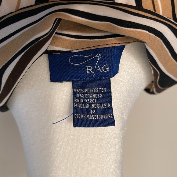 Rag medium, top, brown, beige, white, button front three-quarter sleeve 24-133 - Picture 3 of 8